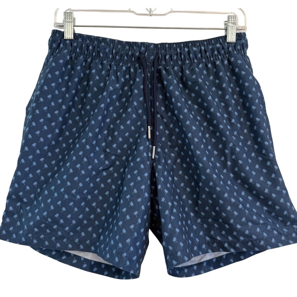 SLATE & STONE Men's Navy Blue Palm Tree Swim Trunks Tropical Size M Drawstring